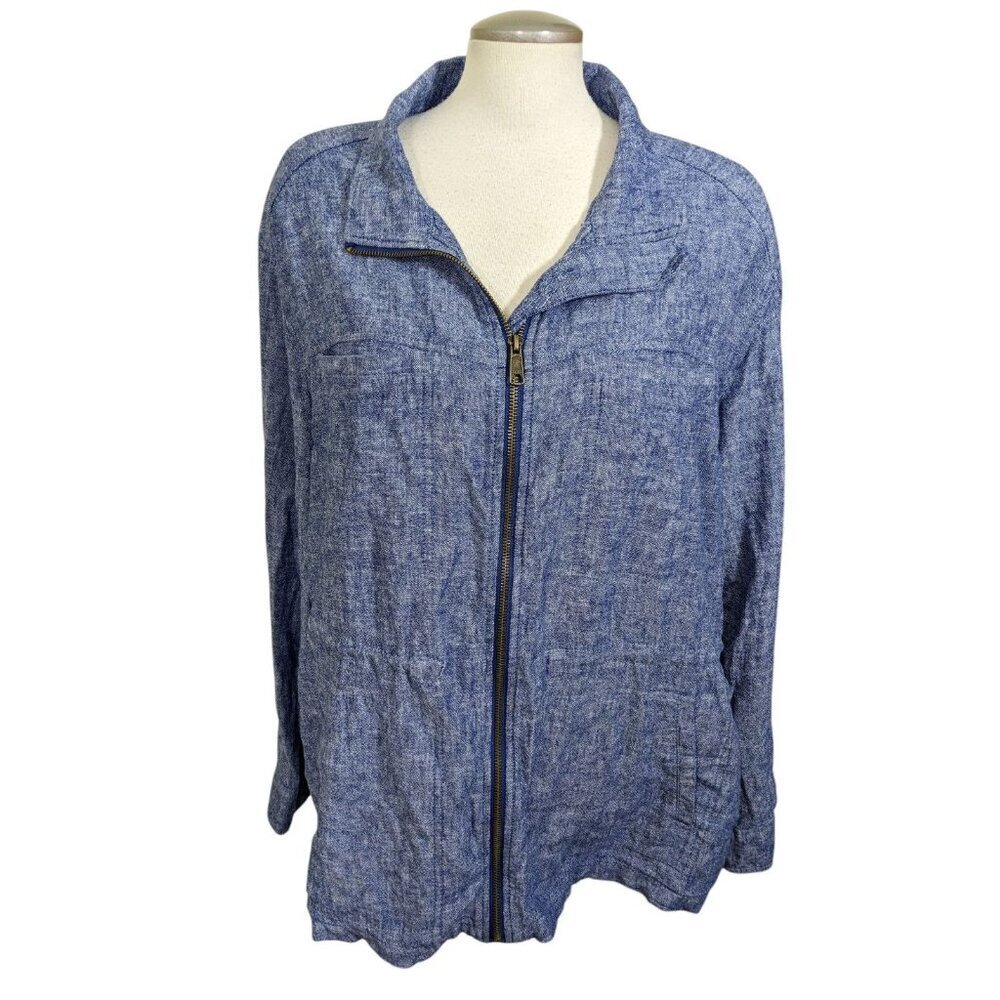 Old Navy Linen Blend Utility Jacket Full Zip Chambray Blue Womens Plus XXL